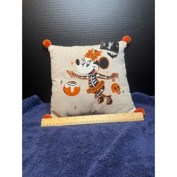 Disney Halloween Minnie Mouse Throw Pillow With Orange Pom-Poms - Picture 4 of 5